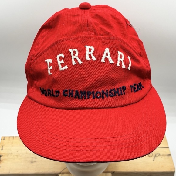 Vintage 80s Red Ferrari World Championship Team Embroidered Hat Rare OS - Picture 1 of 5